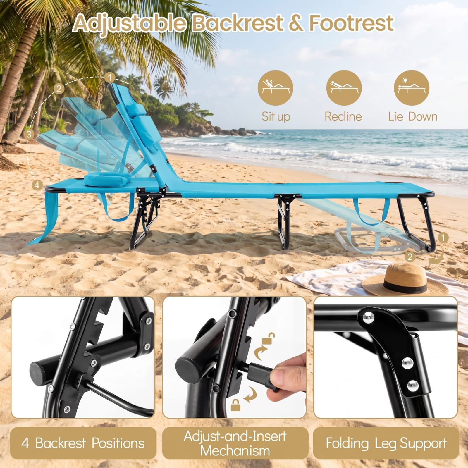 Furnibear Outdoor Metal Folding Patio Chair for Outdoor Poolside Lawn Turquoise Finish 330 lbs Weather-Resistant Outdoor Furniture