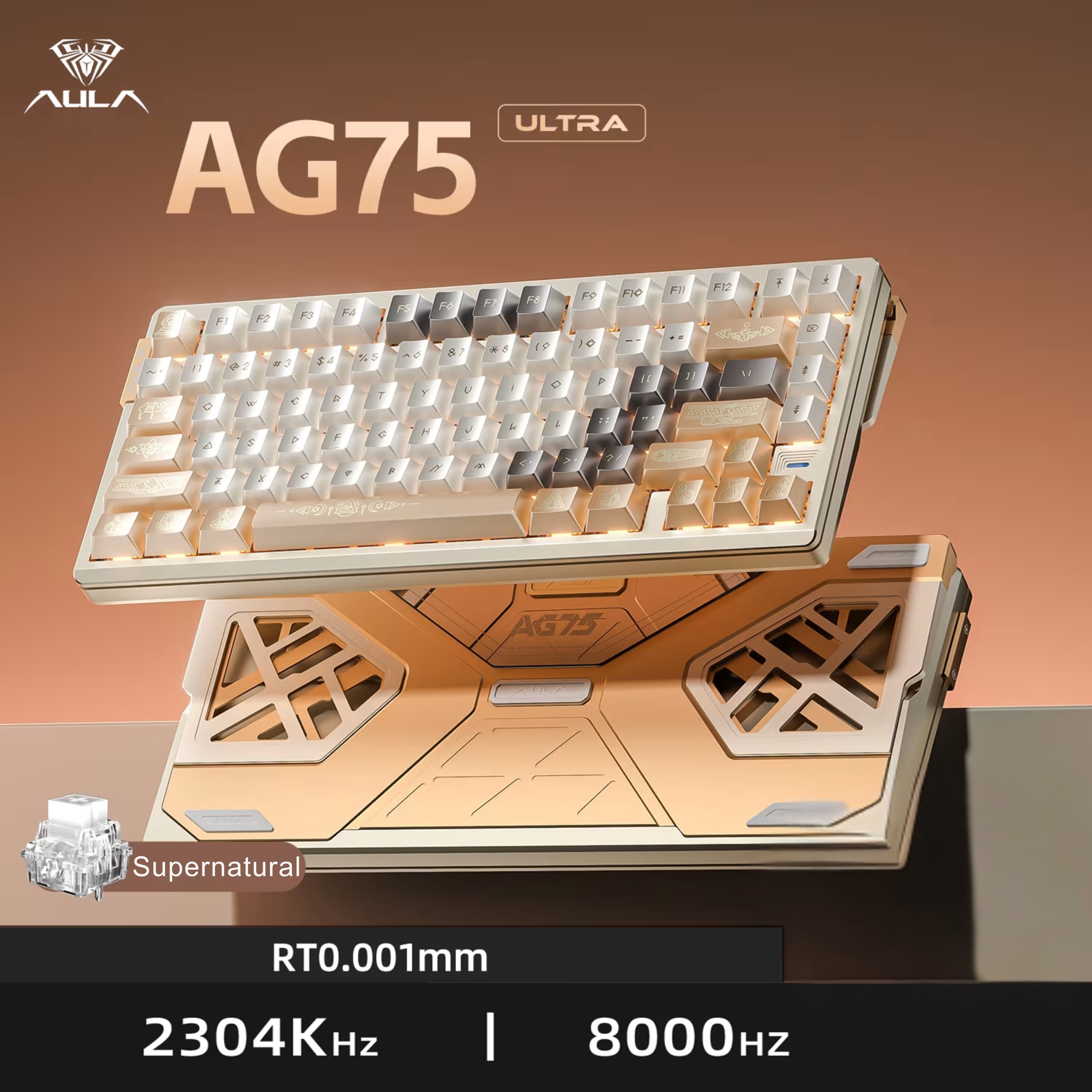 AULA AG75 Ultra 75% 4th Gen Hall Effect eSport Gaming Keyboard, Triple-MCU 2304K Scan Rate, Dual-engine, 8K poll rate, 0.001mm RT, Dual ARGB LED, Full Aluminum Body, Tool-free Customize, Armor Silver