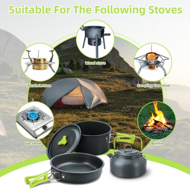 Carevas Camping Cooking Set Camping Cookware Set 16pcs Camping Pot Pan Set Nesting Camp Cook Set Camping hiking Cookware Camping Backpacking Pans Set