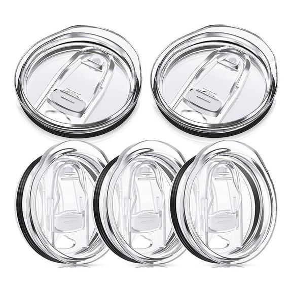 Skinny Spill Proof Cup Lids 5 Pack Replacement Tumbler Lids Sliding Closure Fits 2.87 and 2.71 Inch Opening 20 oz Transparent-