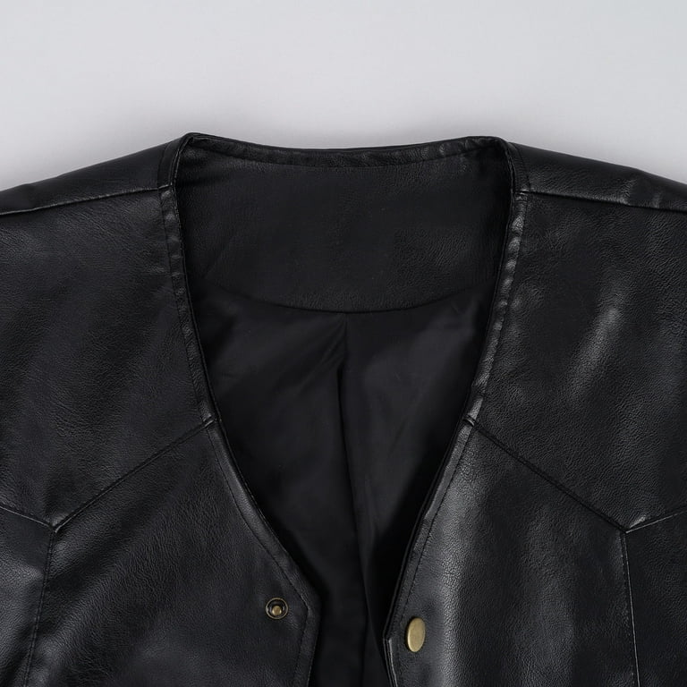 APEXFWDT Mens Leather Motorcycle Vest Button Up Riding Club