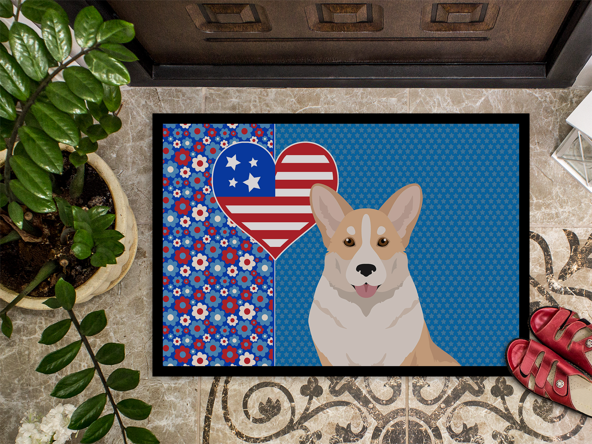 Fawn Cardigan Corgi USA American Indoor or Outdoor Mat 24x36