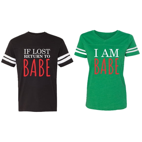 IF Lost Return To Babe I am Babe Matching Couple Cotton Jerseys (Men Black / Women Green) (Men XXL / Women M)