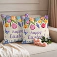 thumbnail image 2 of Happy Easter Pillow Covers 2 Pack Spring Floral Eggs Butterfly Rabbits Beige Background Pillowcase Waterproof Outdoor Throw Pillow Cover for Patio Garden Square Cushion 18”x18”, 2 of 9
