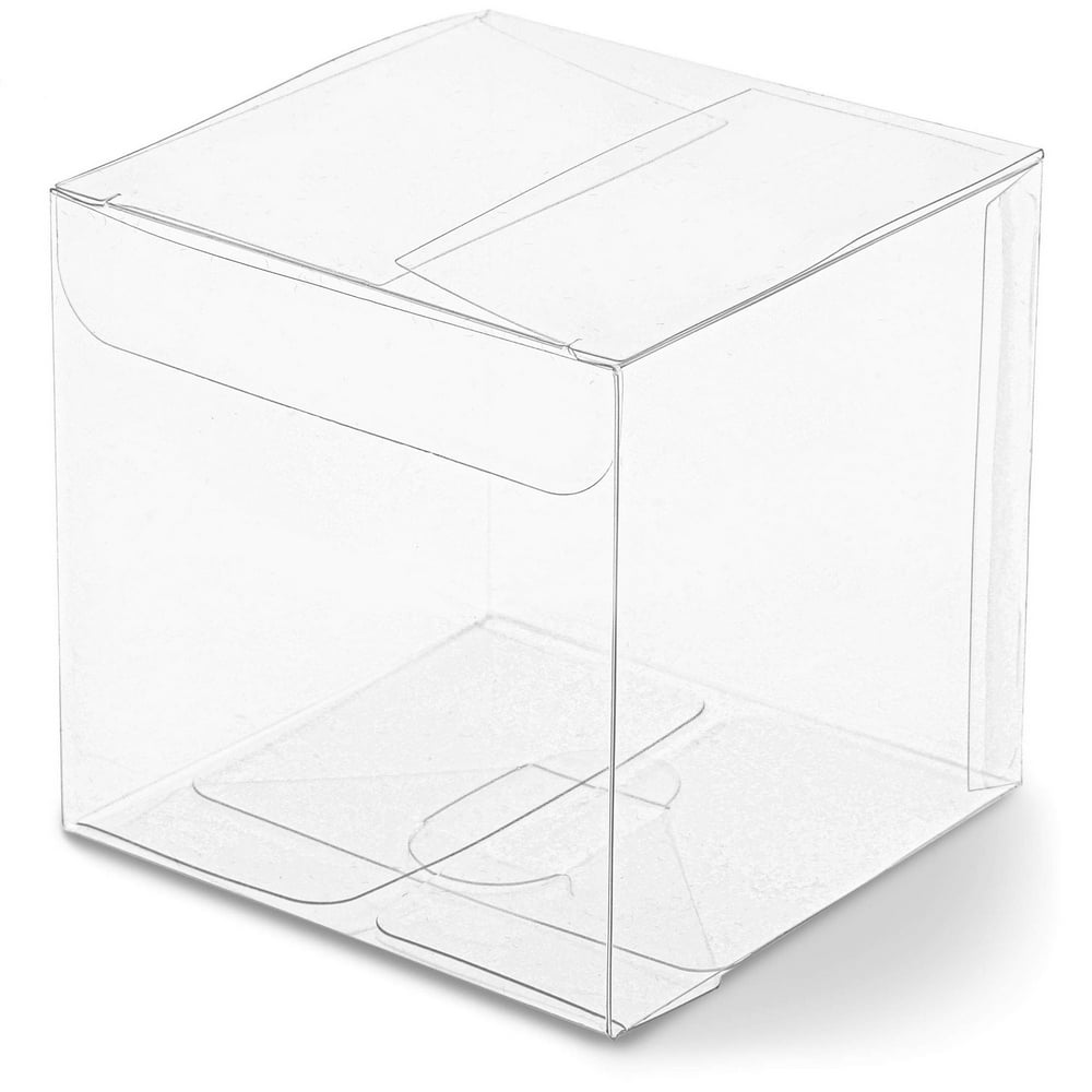 50 Pack Clear Favor Treat Boxes 3x3x3 in. Transparent Plastic Cube for Wedding Party Candy Gifts
