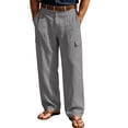 thumbnail image 4 of Mens Baggy Cargo Pants Cotton Linen Button Closure Loosepants Casual Outdoors Work Dark Gray XL, 4 of 6