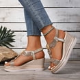 thumbnail image 4 of Dakaela Platform Wedge Sandals Womens 2026 Wide Width Bohemian Dressy Summer Shoes Rhinestone Slip on Walking Sandal Size 6-10 Gold, 4 of 8