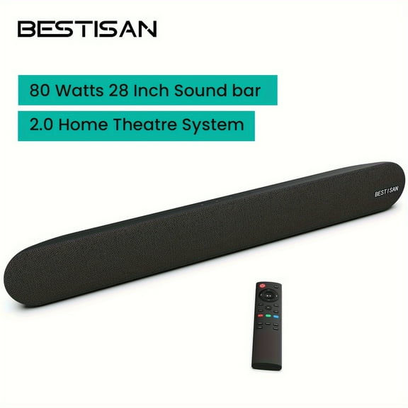 FANRUINA 80/100W 28/34" Sound Bar for Smart TV, Home Theater, Wireless 5.0, ARC/Optical/AUX, Bass Adjustable, Wall Mountable, Movie/Music/Dialogue Modes