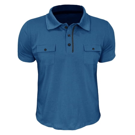 Migroa Men s Golf Shirts Short Sleeve Quick Dry Outdoor Golf Sports Shirts with Pocket Lightweight Breathable Performance Golf Shirt for Athletic Tactical Golf Wear Blue L