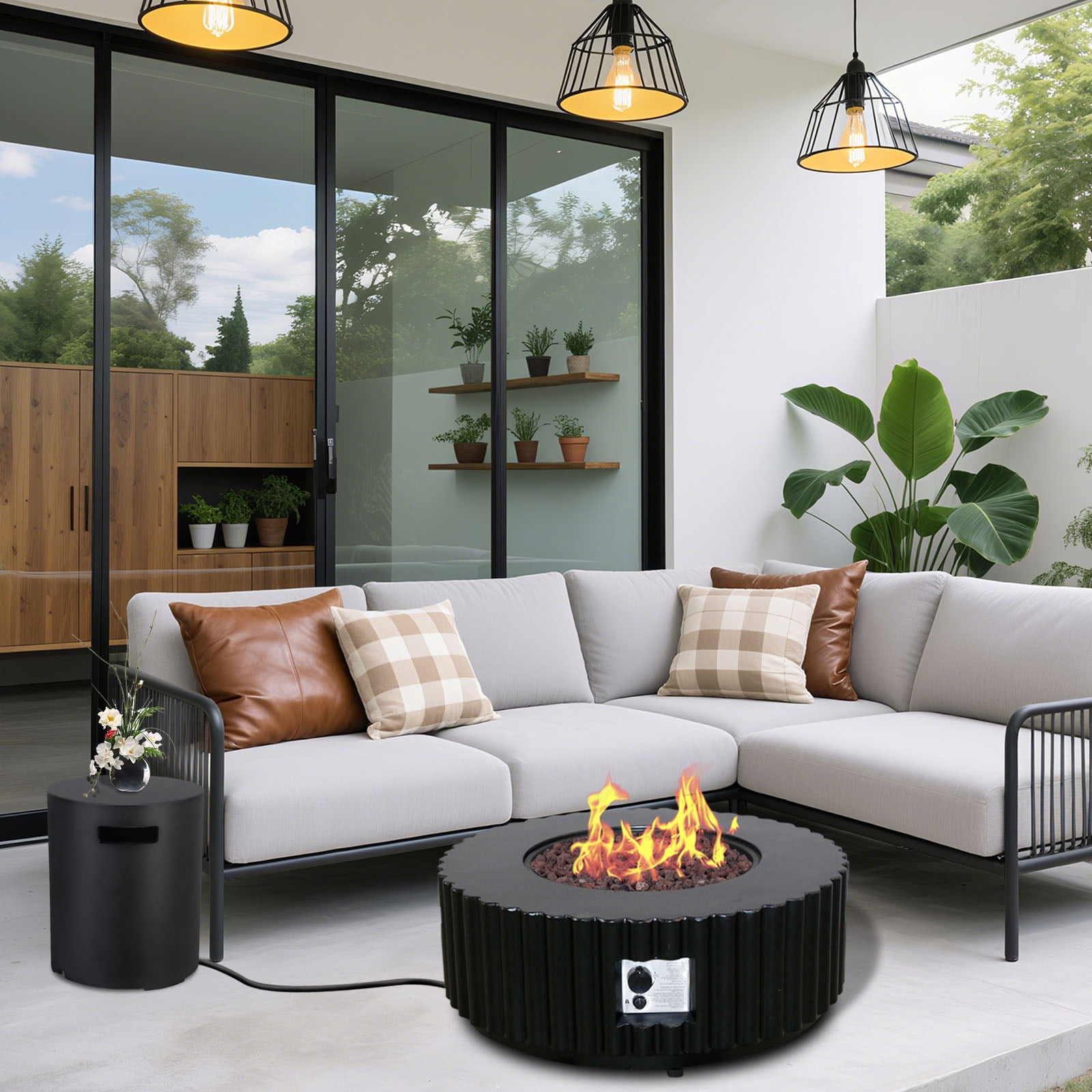 Afterglow Firepits All Terrafab External Gas Tank for Outdoor Use Round 50000Btu, Black