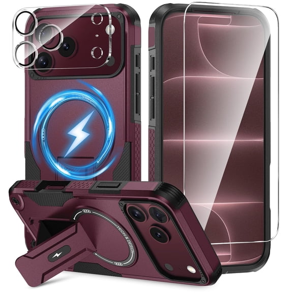 Dteck for iPhone 18 Pro Max Case with Screen Protector & Camera Lens Cover, 3 In 1 Full Body Heavy Duty Shockproof Protective Rugged Cover,Burgundy