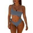 thumbnail image 2 of Rciityk Bathing Suit for Women Tummys Control Bikini Sets Solid Color Backless Strap Off-Shoulder Swimwear with Drawstring, 2 of 5