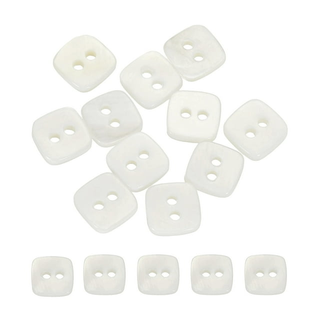 Uxcell 10pcs Botones Cuadrados 8mm 2 Agujeros Botones de Concha para Manualidades, Blanco