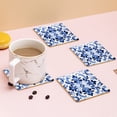 thumbnail image 4 of Coasters for Drinks Bar Beer,Set of 4 ,Square Wooden Housewarming Gift,Blue And White Porcelain Pattern Symmetrical, 4 of 6