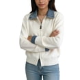 thumbnail image 2 of Women'S Denim Spliced Collar Zip‑Up Knit Cardigan Top White One size, 2 of 7