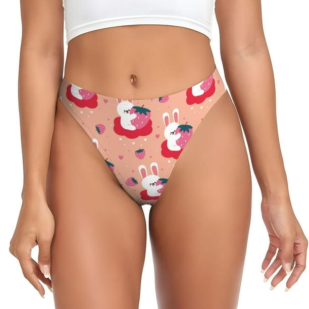 Balery Bunny And Strawberry Tangas de Algodón para Mujer con Estampado – Ropa Interior Sexy, Transpirable, G-string-Small