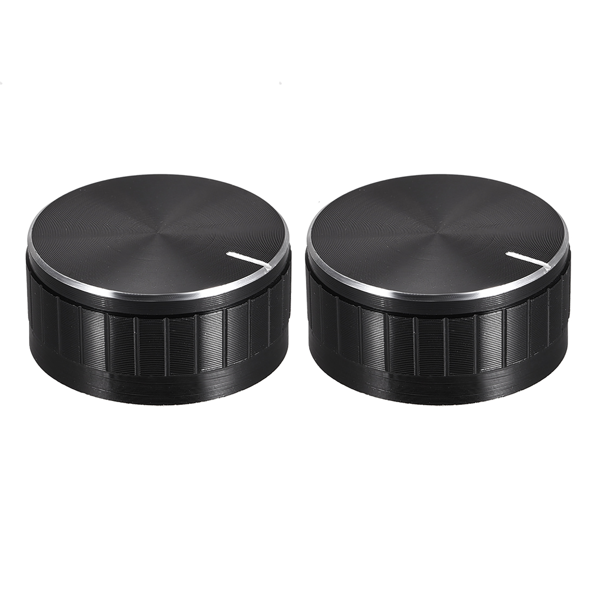 2 pcs Potentiometer Knob Knurled Shaft Black Aluminum Groove Surface