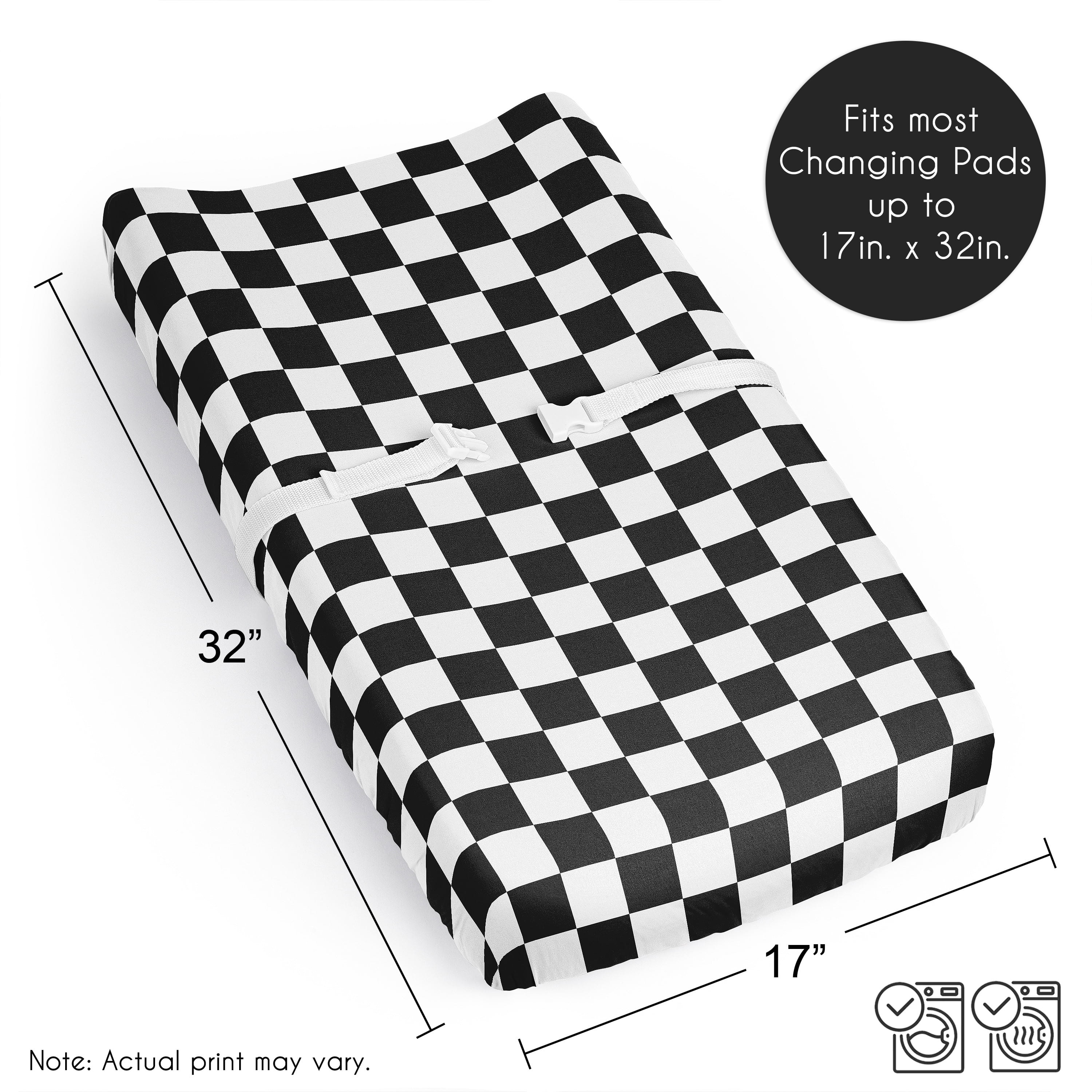 Sweet Jojo Designs Black and White Gingham Checkered Plaid Boy, Girl, Unisex/Gender Neutral Changing Pad Cover Sheet