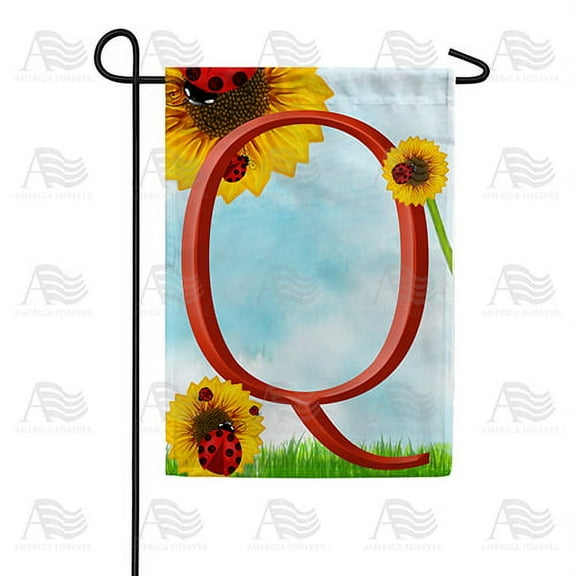 America Forever Summer Sunflower Ladybugs Monogram Garden Flag Letter Q 12.5 x 18 inches Yellow Floral Spring Double Sided Vertical Outdoor Yard Lawn Decorative Yellow Hello Sunshine Garden Flag