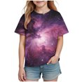 thumbnail image 2 of Kids Galaxy Space Print T-Shirt for Girls, Short Sleeve Soft Stretchy Graphic Tee, All Over Colorful Nebula Pattern,Size 15 T, 2 of 9