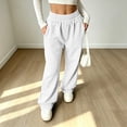 thumbnail image 2 of Rexolia Women's High Waist Brushed Fleece Sweatpants Wide Leg Open Bottom Warm Lounge Pants White XL, 2 of 7