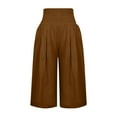 thumbnail image 4 of Charella Women's Loose Wide Leg Five Points Pants High Waist Straight Capri Casual Short Pants Brown,S, 4 of 5