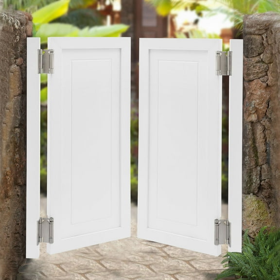 Wooden Swinging Door, White, Wall-mounted Double Half Cafe Doors with Hinge for Saloon Bar