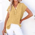 thumbnail image 2 of Turilly Women's Solid Buttoned Short Sleeve Tunic Tops Fashion Ladies Casual V-Neck Top Faux Linen Side Slit Pullover Blouse, 2 of 5