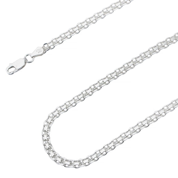 925 Sterling Silver, Flat Bismark Chain 4mm Necklace for Men Women - Hypoallergenic and Tarnish Resistant - By Oliver & Navy
