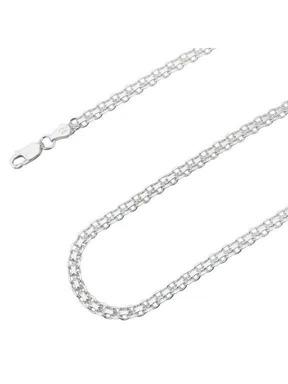 925 Sterling Silver, Flat Bismark Chain 4mm Necklace for Men Women - Hypoallergenic and Tarnish Resistant - By Oliver & Navy
