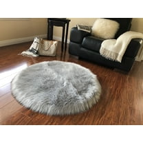 Soho Luxurious Faux Sheepskin Round Shape Grey Shag Area Rug