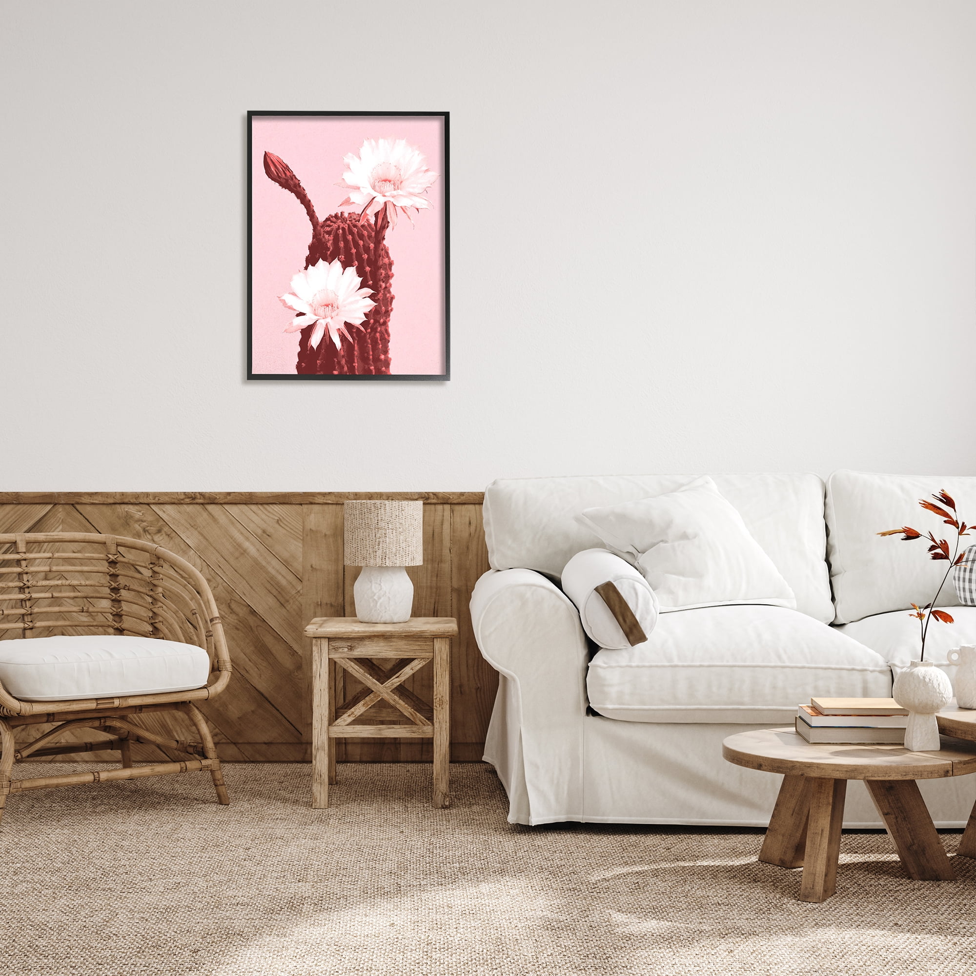 Stupell Industries Pink Cactus Flowers Botanical & Floral Painting Black Framed Art Print Wall Art, 24 x 30