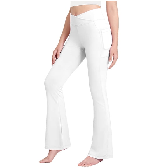 CPNG Girls Bell Bottom Pants Elastic High Waisted Slim Fitting Casual Yoga Dance Flared Pants with Pocket(White,12-13 Years)