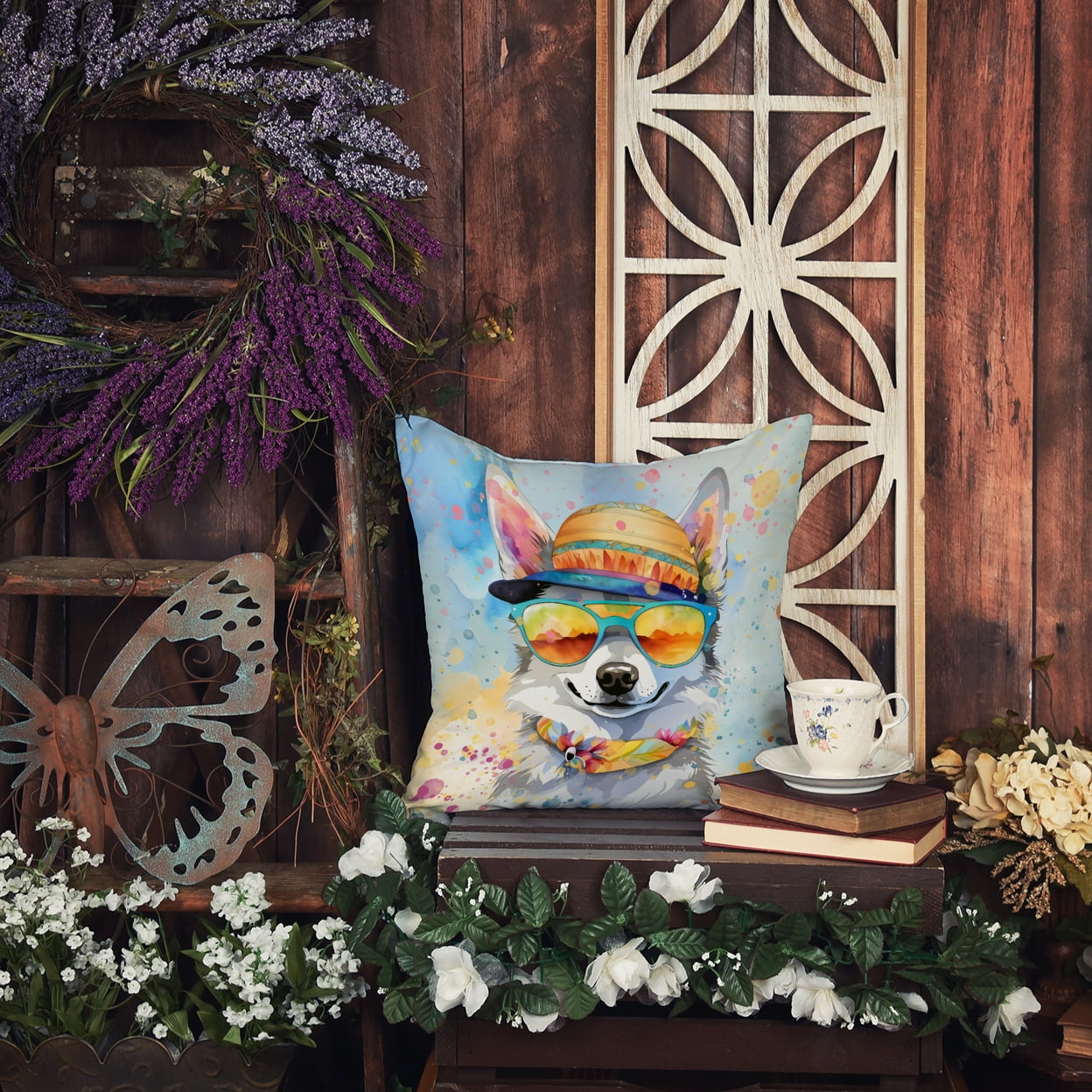 Alaskan Klee Kai Hippie Dawg Fabric Decorative Pillow 18 in x 18 in