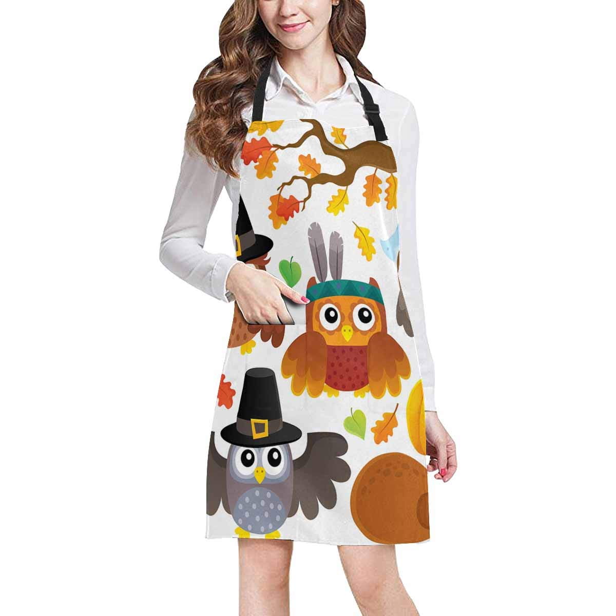 ASHLEIGH Thanksgiving Owls Turkeys Pumpkins Chef Aprons Professional Kitchen Chef Bib Apron with