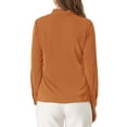 thumbnail image 4 of MODA NOVA Junior's Solid Long Sleeve Pleated Tie Neck Shirt Brown XL, 4 of 7