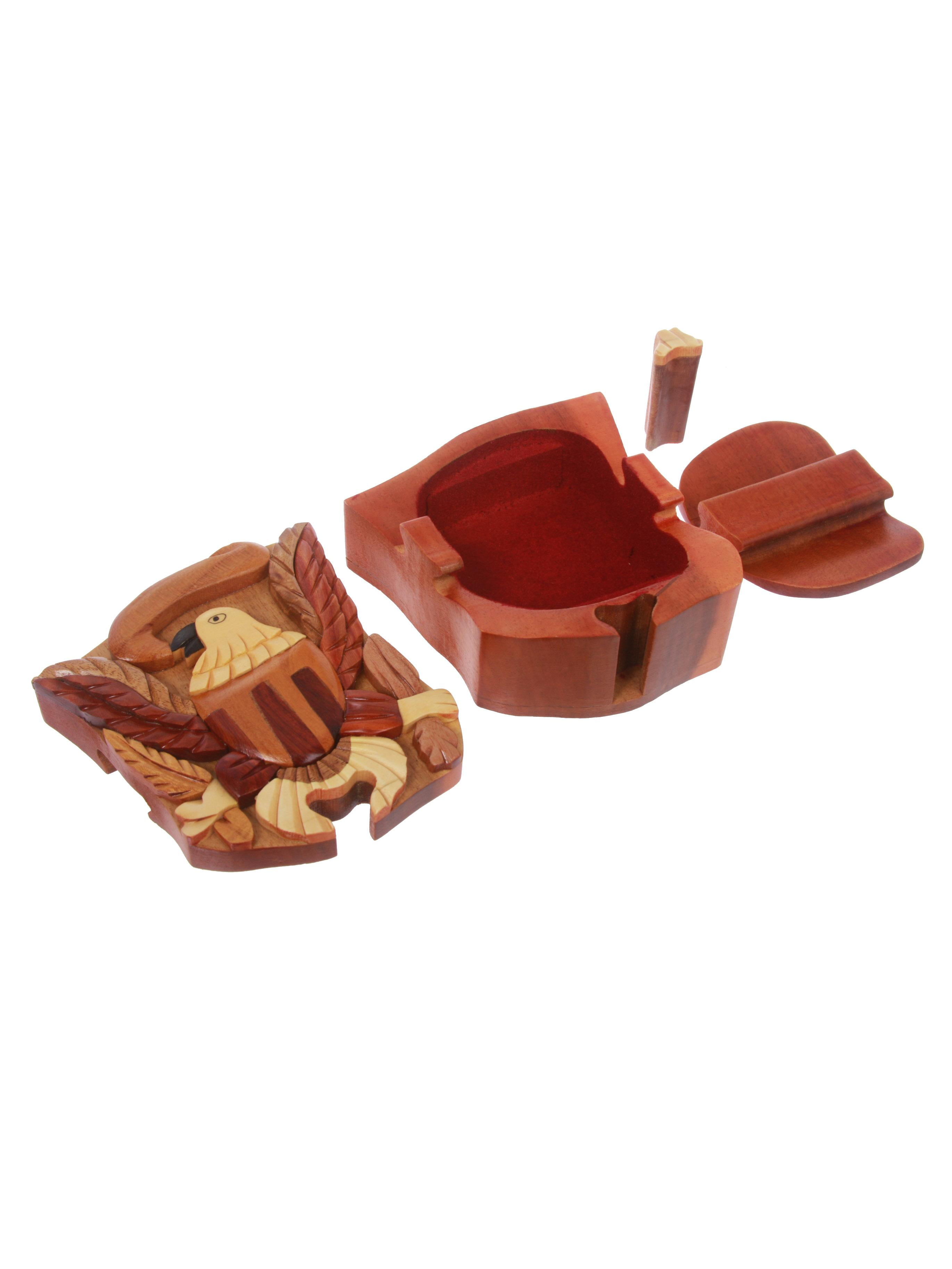 Handcrafted Wooden Animal Shape Secret Jewelry Puzzle Box - Eagle