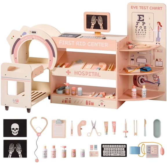 Robud Wooden Pretend Play Set for Emergency Center Doctor Nurse Parent Role Play with 15 Accessories for Kids, Boys, Girls Ages 3 Years
