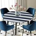thumbnail image 3 of Navy Blue Gray Stripe Round Fitted Tablecloth with Elastic Edge, Waterproof Table Cloth Table Cover for 36"-44" Tables, Modern Farmhouse Horizontal Striped Tablecloths for Dining Picnic Outdoor, 3 of 9