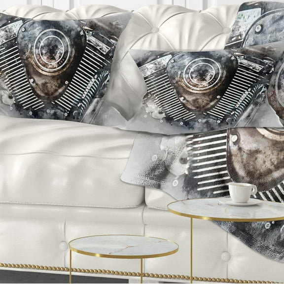 Designart Motorcycle Engine Watercolor - Contemporary Throw Pillow - 12x20