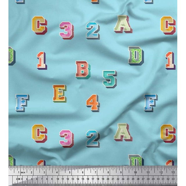 Soimoi Modal Satin Fabric Numbers & Alphabets Text Printed Craft Fabric by The Yard 42 Inch Wide
