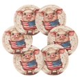 thumbnail image 2 of Haosy Set of 6 Drink Woven Coaster with Holder Heat Resistant Non-Slip Bar Coasters 4 Inches Cartoon Pig with Usa Flag, 2 of 7