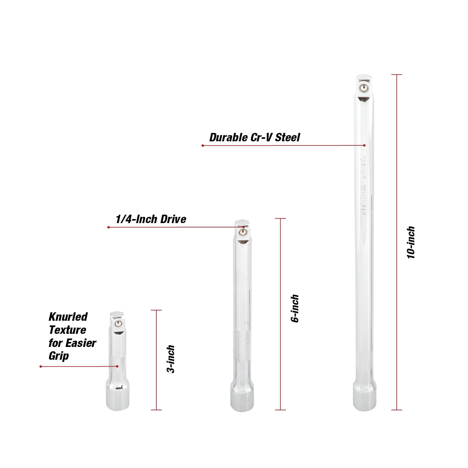 Hyper Tough 3/8-inch Socket Extension Set, 3, 6, & 10-inch