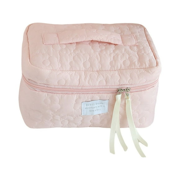 Bridal Shower Gifts, Aesthetic Makeup Bag For Women, Large Capacity Quilted Cosmetic Toiletry Pouch, Travel Small Cute Make Up Purse Organizer Insert, Teacher Gift, Bride To Be Gifts