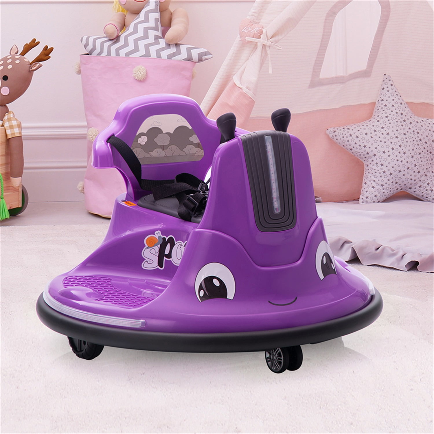 CIPACHO Ride On Bumper Car for Kids, 12V Snail-Shaped Kids Electric Vehicle Car with Remote Control, LED Lights, Music, 360 Degree Rotate, Toddler Race Toys, 3-8 Years Old, Purple