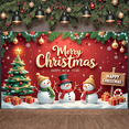 thumbnail image 5 of Red Background Christmas Banner Snowman Design Xmas Display Christmas Tree Decor Gift Box Pattern Holiday Backdrop for Christmas Party New Year Celebration Indoor Decoration, 5 of 9