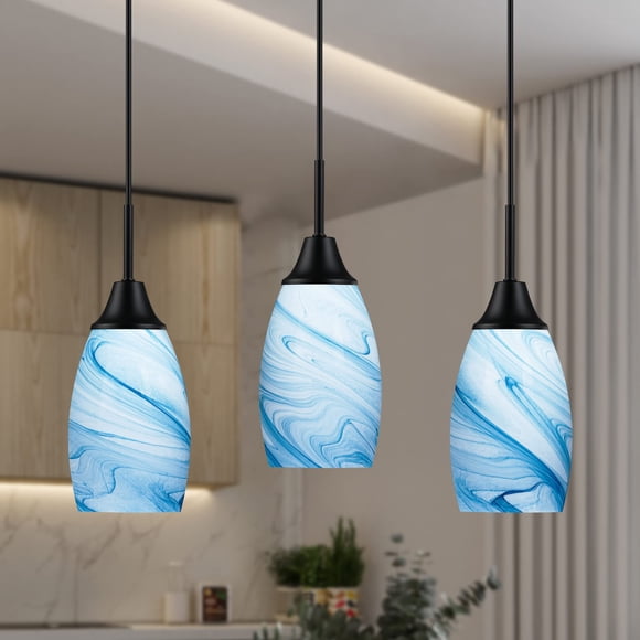 Lámpara colgante Viinew Mini Glass de 12 cm con mármol azul soplado a mano
