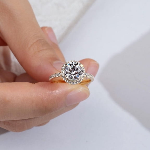 Moissanite Round cut gemstone engagement ring 925 sterling silver Yellow Gold Plated ring