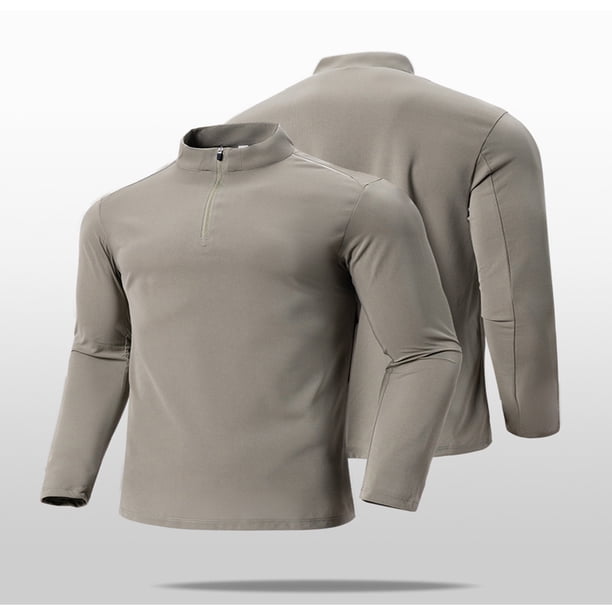 Blusas y camisas de manga larga con cuello redondo para hombre, color liso, con cremallera, forro polar, cuello alto, blusa de manga larga para hombre, blusa de poliéster