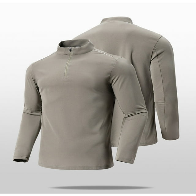 Blusas y camisas de manga larga con cuello redondo para hombre, color liso, con cremallera, forro polar, cuello alto, blusa de manga larga para hombre, blusa de poliéster